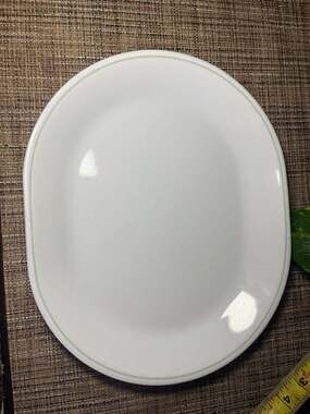 Corelle Green Band White Oval Serving Platter 12"
